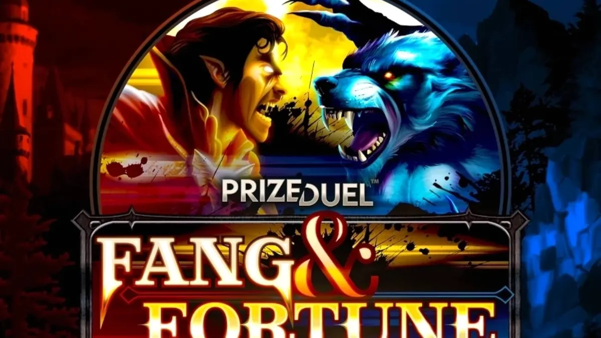Tampilan visual slot Fang & Fortune dengan tema pertarungan vampir dan manusia serigala